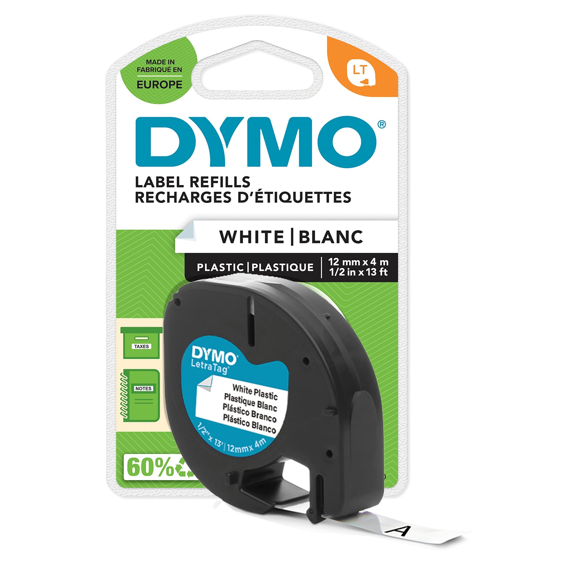DYMO LetraTag Plastic Tape 12mm x 4m S0721660