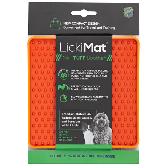 LickiMat TUFF Mini Modern Feeding Mat for Dogs – Durable Slow Feeder, Chew-Resistant Lick Pad for Anxiety Relief & Enrichment (Orange, Soother)