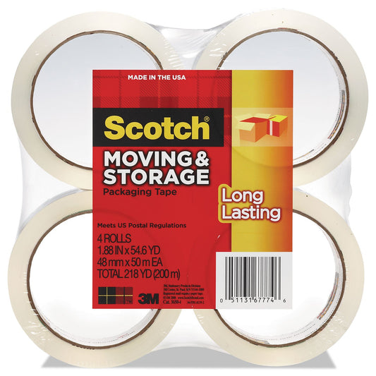 Scotch Long Lasting Storage Packaging Tape, 1.88 in x 54.6 yd, 4 Rolls (3650-4)