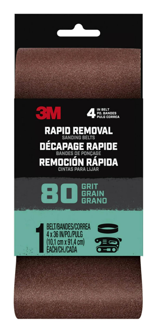 3M Rapid Removal 4x36 Power Sanding Belt, 80 grit, 1/Pack