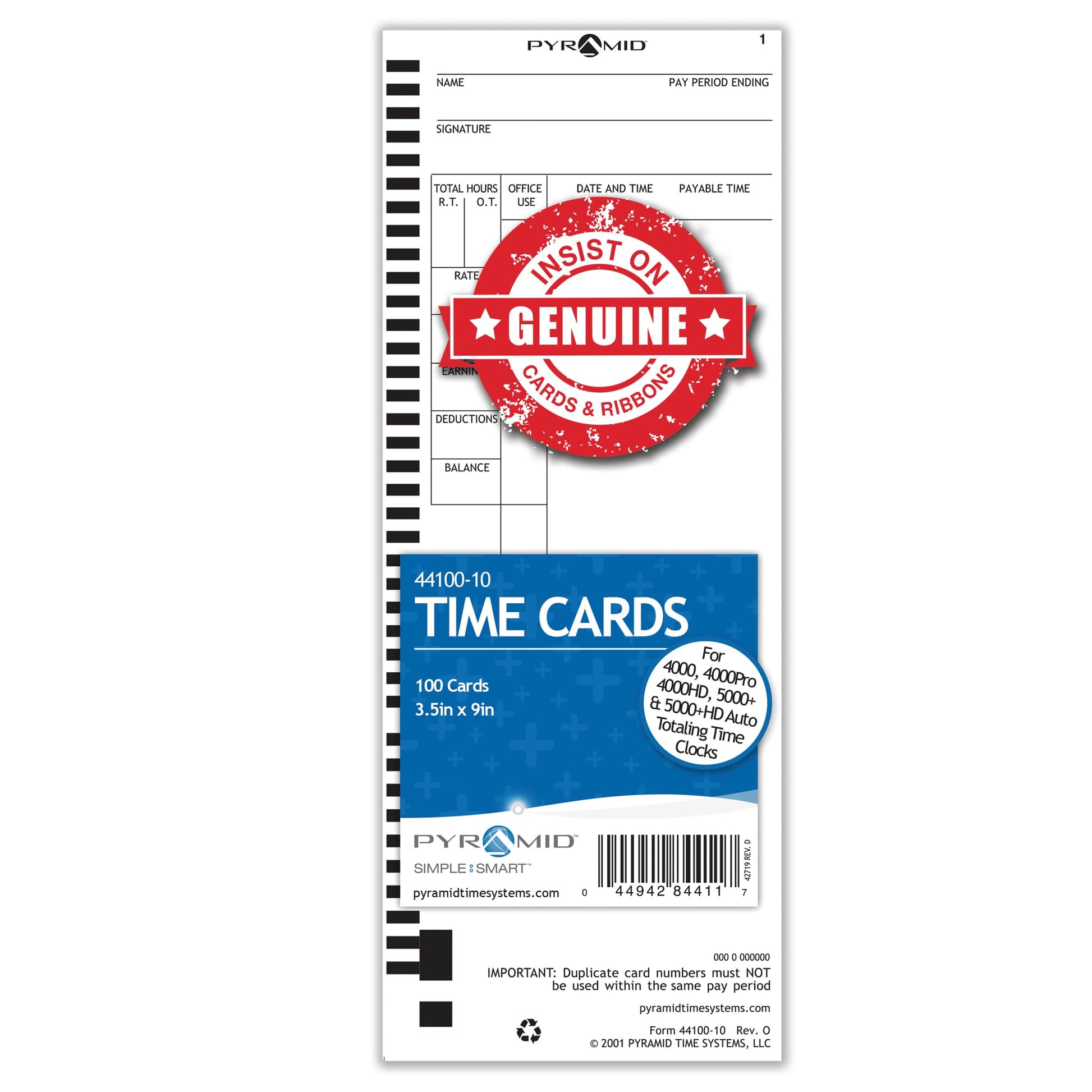 Pyramid Time Card 1-100 for 4000 & 5000