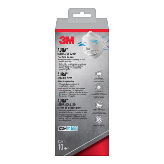 3M Aura Particulate N95 Respirator 9205+, Flat Fold Lightweight Design, Non-Valved, 20 Count (Pack of 1)