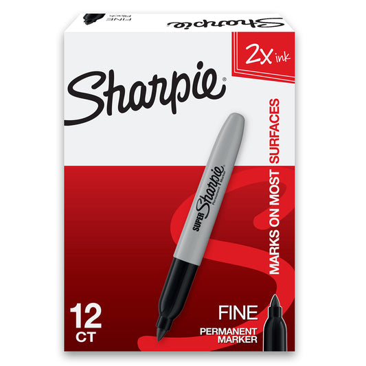 Sharpie Super Permanent Markers Fine Point Black 12-Pack