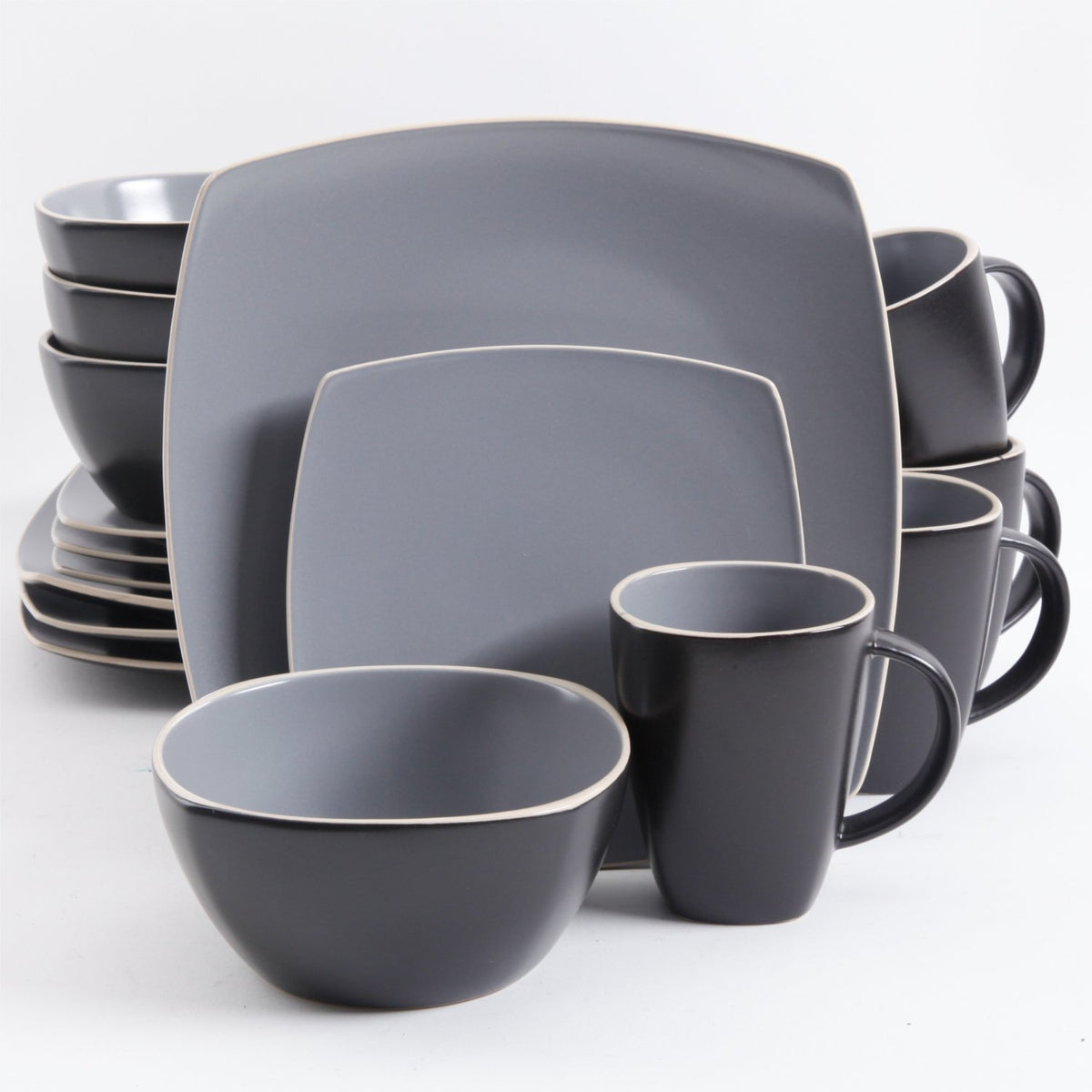 Gibson Elite Soho Lounge Dinnerware Set, Service for 4 (16pcs), Matte Gray