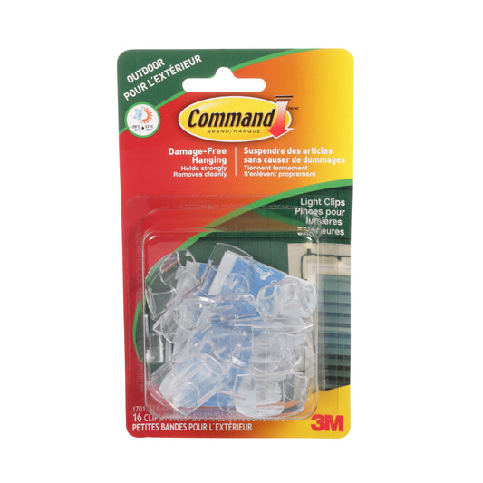 Command 17017clr-aw Outdoor Light Clips, Clear, 16 Clips & 20 Strips