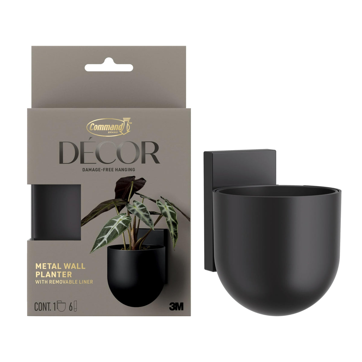 3M Command Decor Metal Wall Planter, Matte Black