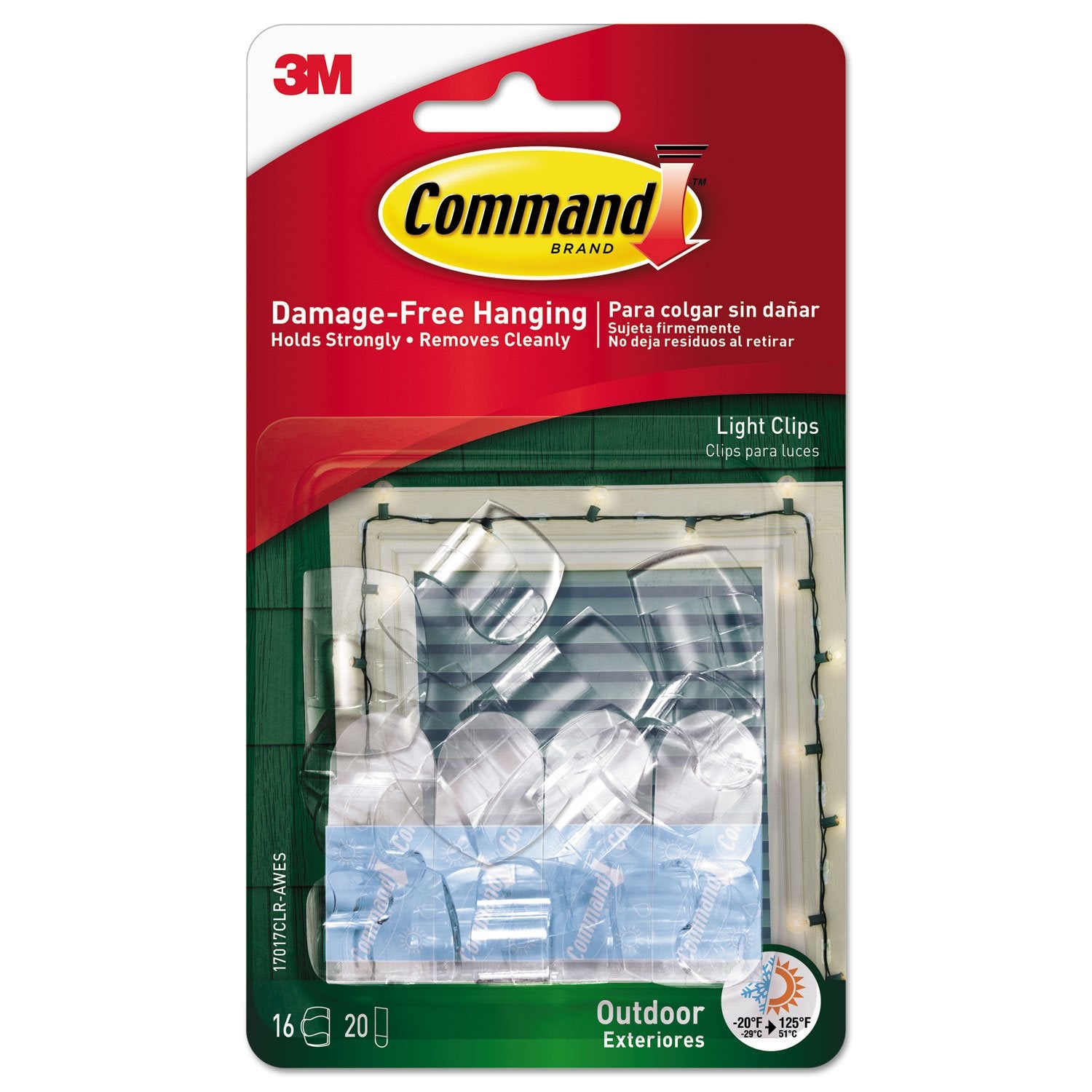 Command All Weather Hooks and Strips, Small, Plastic, Clear, 16 Clips and 20 Strips/Pack