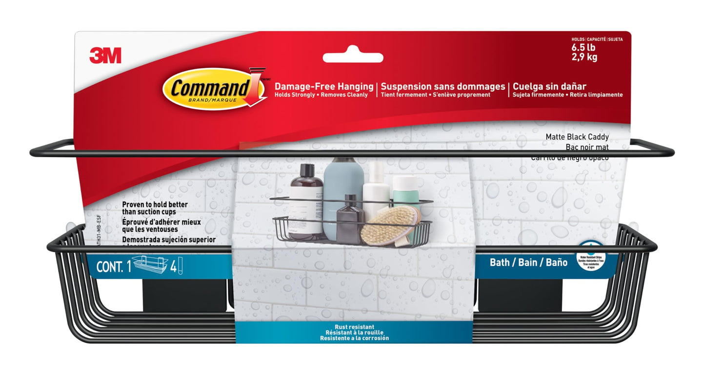 3M Command Shower Caddy Matte Black, 6.5 lbs