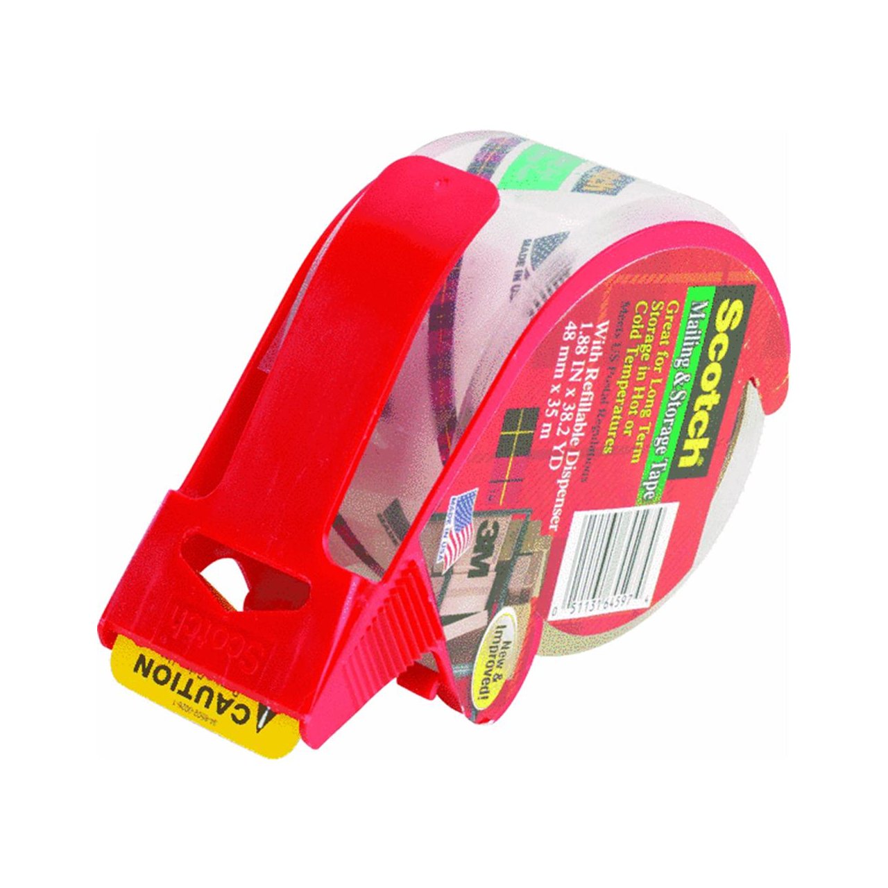 3M, Scotch Mailing & Storage Tape With Dispenser Tape With Dispenser, 1 8X38.2 Yds, 1 Roll, Clear