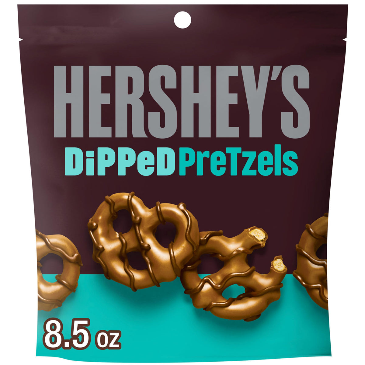 HERSHEY'S Milk and Dark Chocolate Covered Dipped Pretzels Bag, 8.5 oz