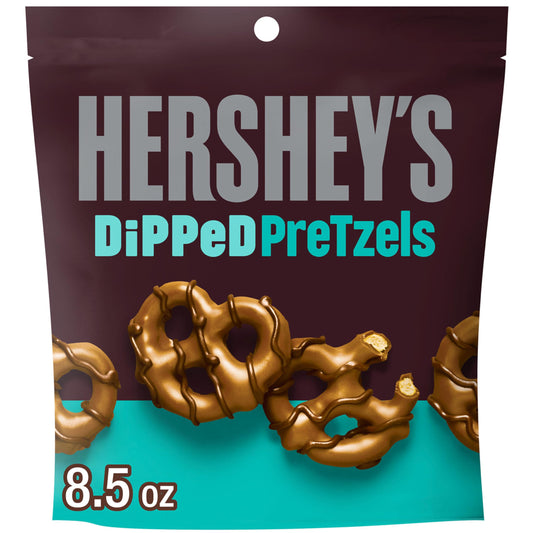 HERSHEY'S Milk and Dark Chocolate Covered Dipped Pretzels Bag, 8.5 oz