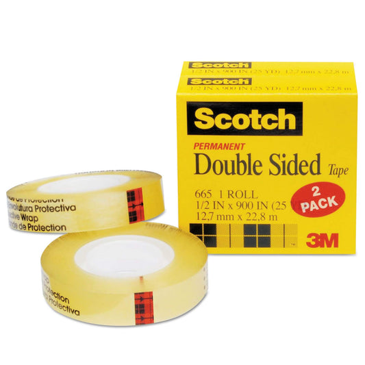Scotch 665 Double-Sided Office Tape, 1/2 Inch x 900 Inches, 1-Inch Core, Clear, 8 Rolls