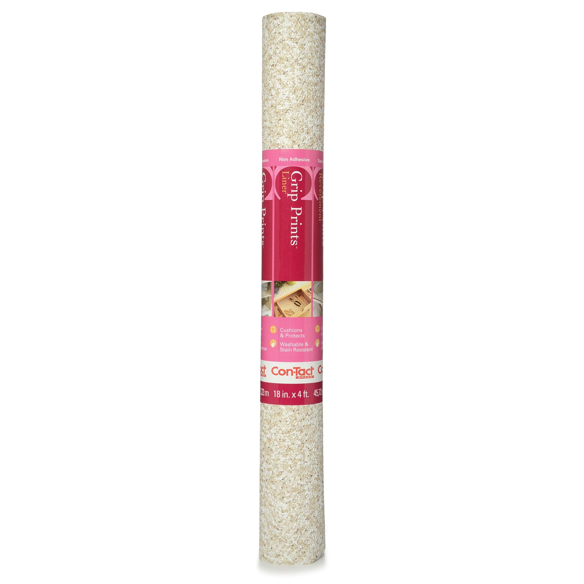 Con-Tact Brand Grip Prints Durable Non-Adhesive Non-Slip Shelf and Drawer Liner, 18" x 4', Beige Granite