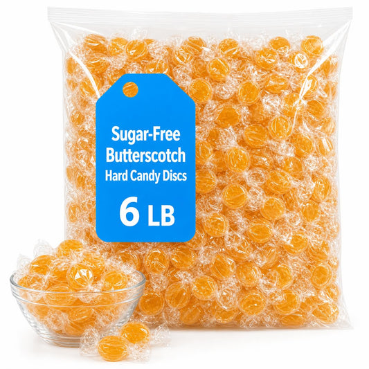 Sugar-Free Butterscotch Discs – Bulk 6 lb Bag, Classic Creamy Butterscotch Hard Candy, Diabetic-Friendly, Low-Sugar Treats for Candy Jars, Parties & Keto Snacks