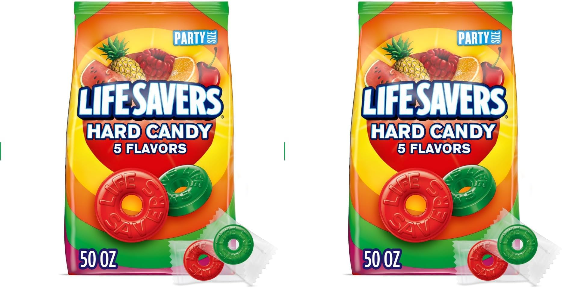 LIFE SAVERS Hard Candy Bag 5 Flavors, Hard Candy Individually Wrapped for Goodie Bags, Road Trips, Treats, Offices, Celebrations, 50-Ounce Party Size (Pack of 2)