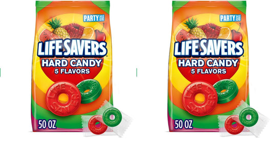 LIFE SAVERS Hard Candy Bag 5 Flavors, Hard Candy Individually Wrapped for Goodie Bags, Road Trips, Treats, Offices, Celebrations, 50-Ounce Party Size (Pack of 2)