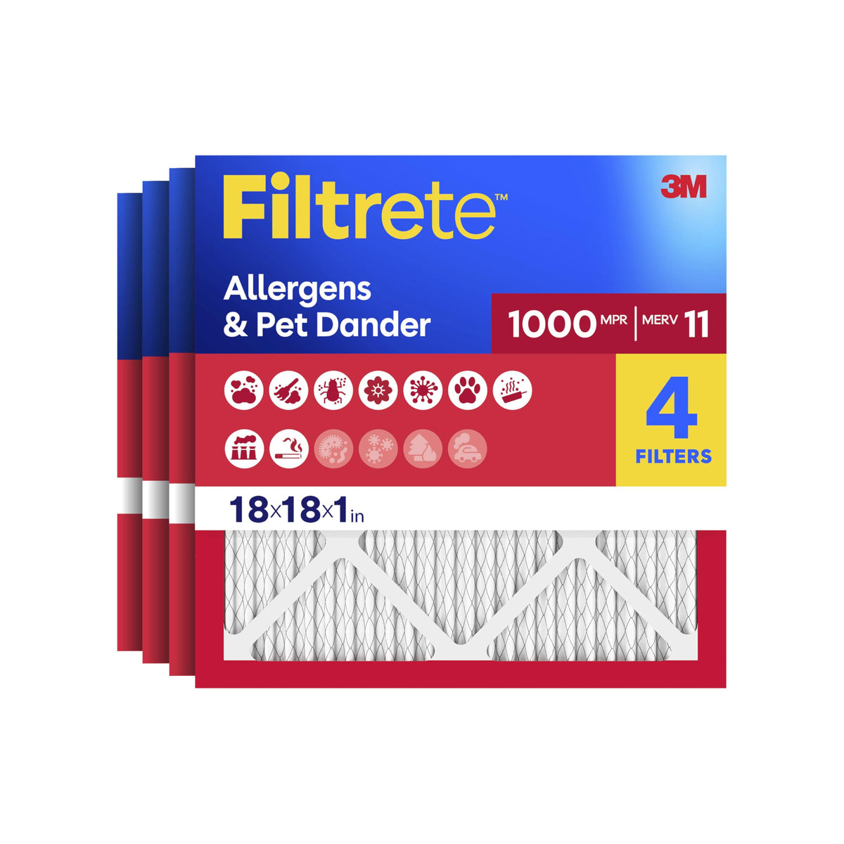 3M Filtrete 18x18x1 Air Filter MERV 11, 4-Pack