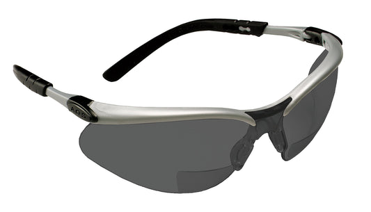 3M Safety Glasses with Readers, BX, +2.0, ANSI Z87, Anti-Fog Anti-Scratch Gray Lens, Silver Frame, Adjustable Length Temples and Lens Angle