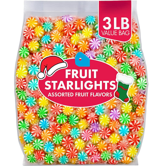 Christmas Assorted Fruit Starlights - 3 LB - Pinwheel Candies - Flavored Hard Candy - Individually Wrapped - Office, Desk, Classroom 636375