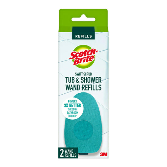 Scotch-Brite Swift Scrub Tub & Shower Wand Refills, Ideal for Bathroom Buildup, Glass Door, Shower and Bath Cleaner, Soap Scum Remover, 2 Wand Refills