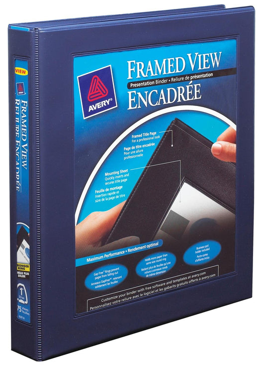 AVERY 68055 Framed View Binder with One Touch EZD Rings, 1" Capacity, Navy Blue