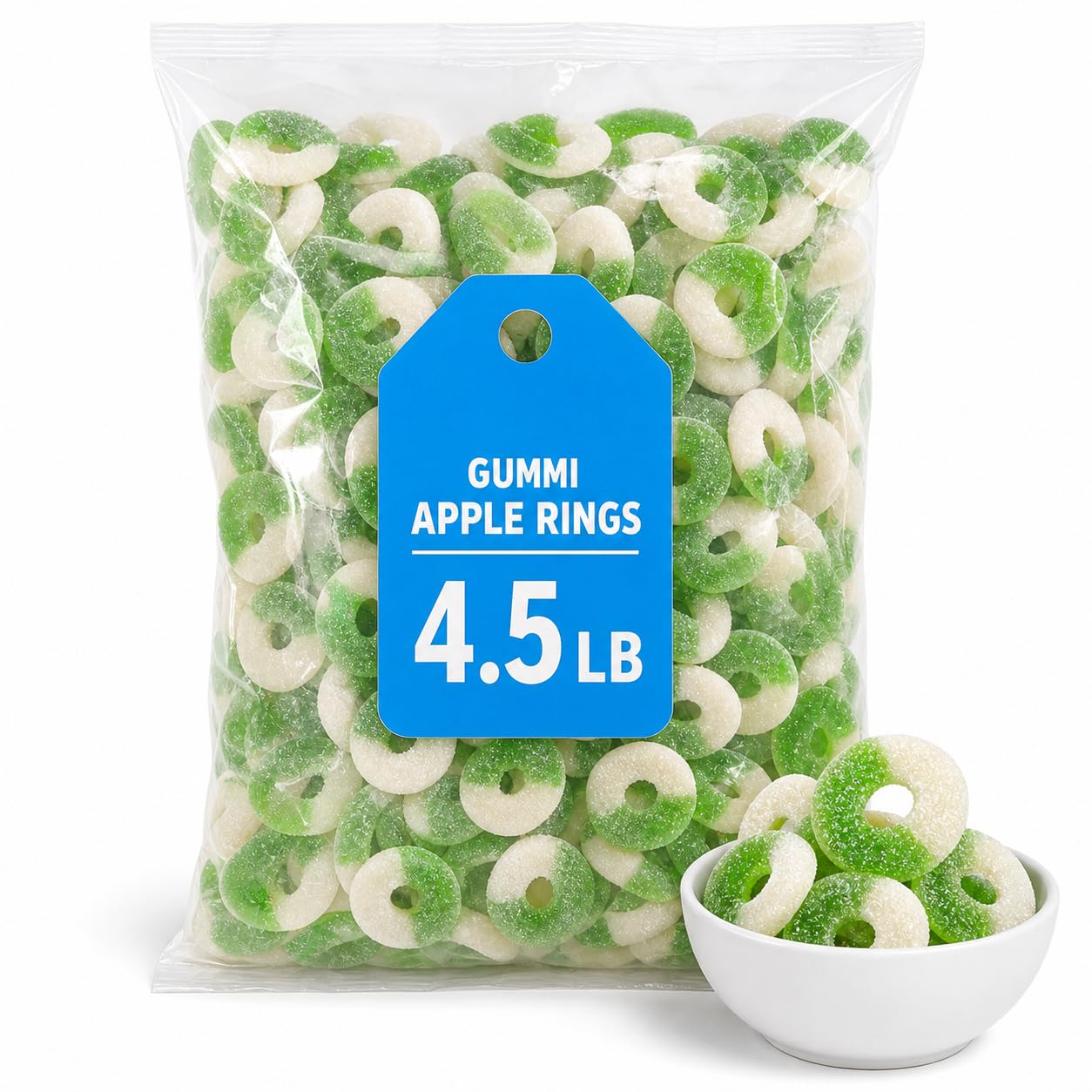 Albanese Confectionery Gummi Ring Sour Apple Green & White, 4.5 Pound