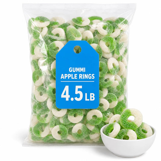 Albanese Confectionery Gummi Ring Sour Apple Green & White, 4.5 Pound