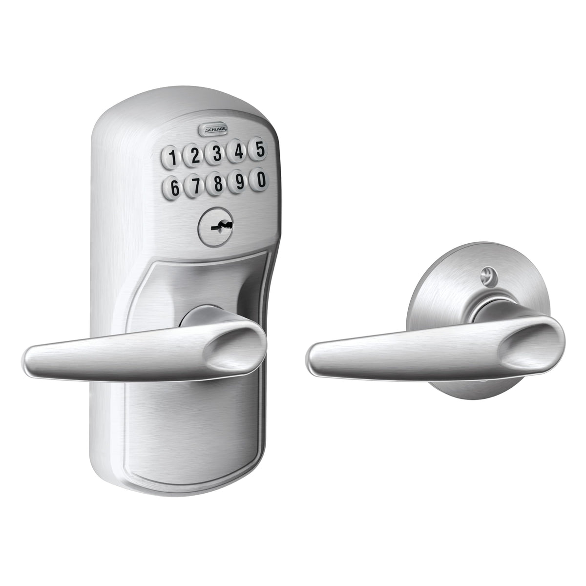 Schlage Residential Fe575ply626jaz Plymouth By Jazz Keyed Entry Auto Lock Electronic Keypad With 16211 Latch 10063 Strike Satin Chrome Finish