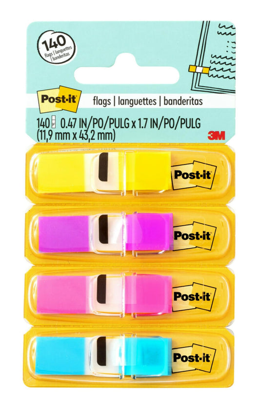 3M Post-It Flags in Dispensers, 1/2-Inch x 1 3/4-Inch, 35/Color, 4 Colors/Pack (6834AB)