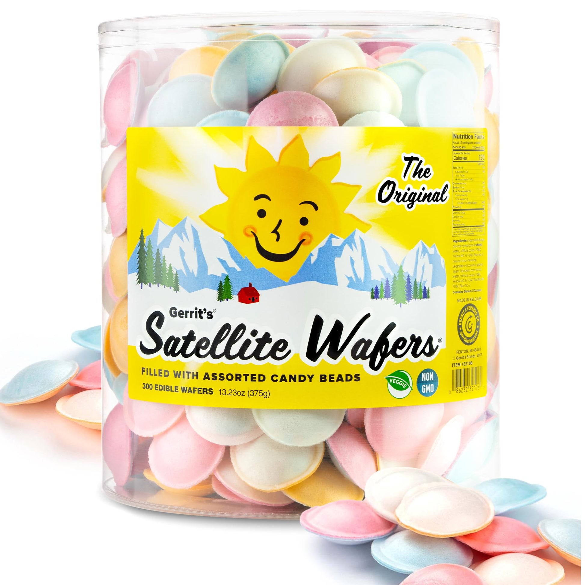 Gerrit's Satellite Wafers Candy - Pack of 300 - Filled with Assorted Beads - Light, Crispy, and Nostalgic Flying Saucer Candy Wafers
