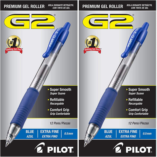 PILOT G2 Extra Fine Blue Gel Pens 31003 12-Pack, 2 Pack