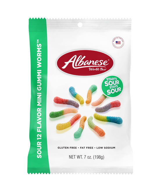 Albanese Sour Mini Gummi Worms 7oz Pack of 12
