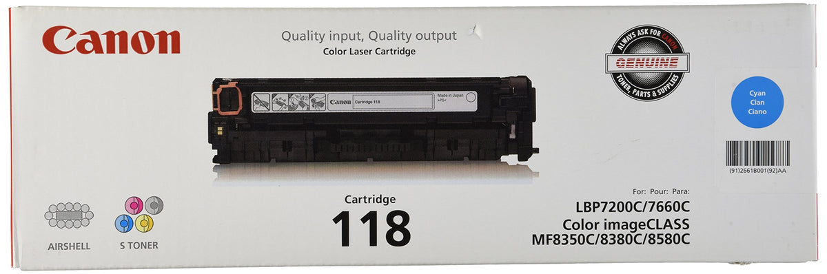 Canon Genuine OEM 2661B001 CTG 118 Cyan Toner Cartridge (2.9K YLD)
