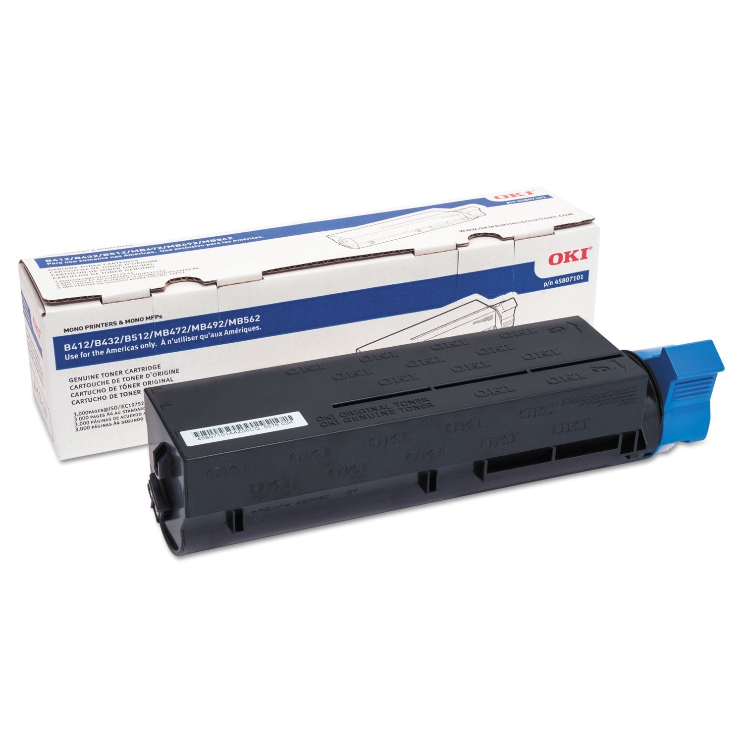OKI Black Toner Cartridge 3K MB472w/492/562w 45807101