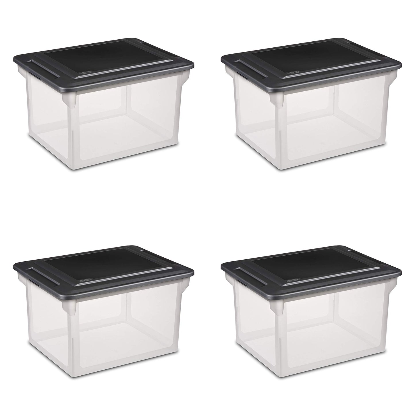 Sterilite File Box 4-Pack, Clear/Black Lid