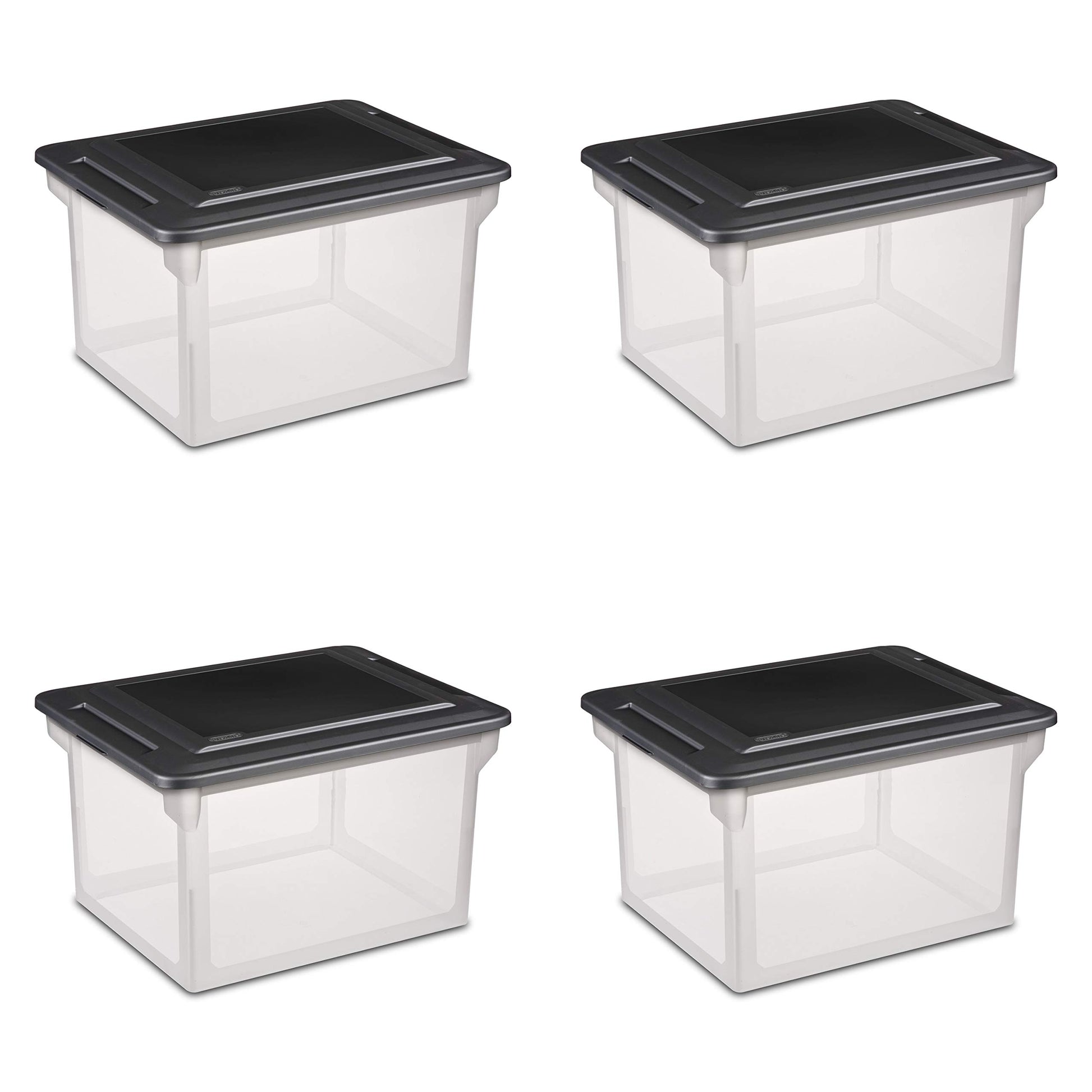 Sterilite File Box 4-Pack, Clear/Black Lid