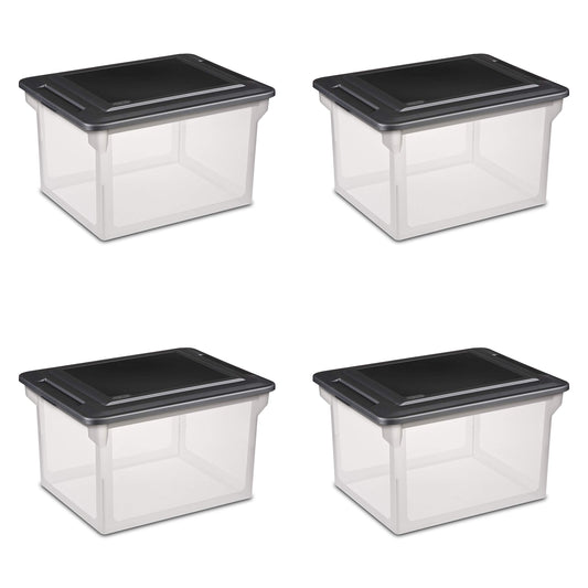 Sterilite File Box 4-Pack, Clear/Black Lid