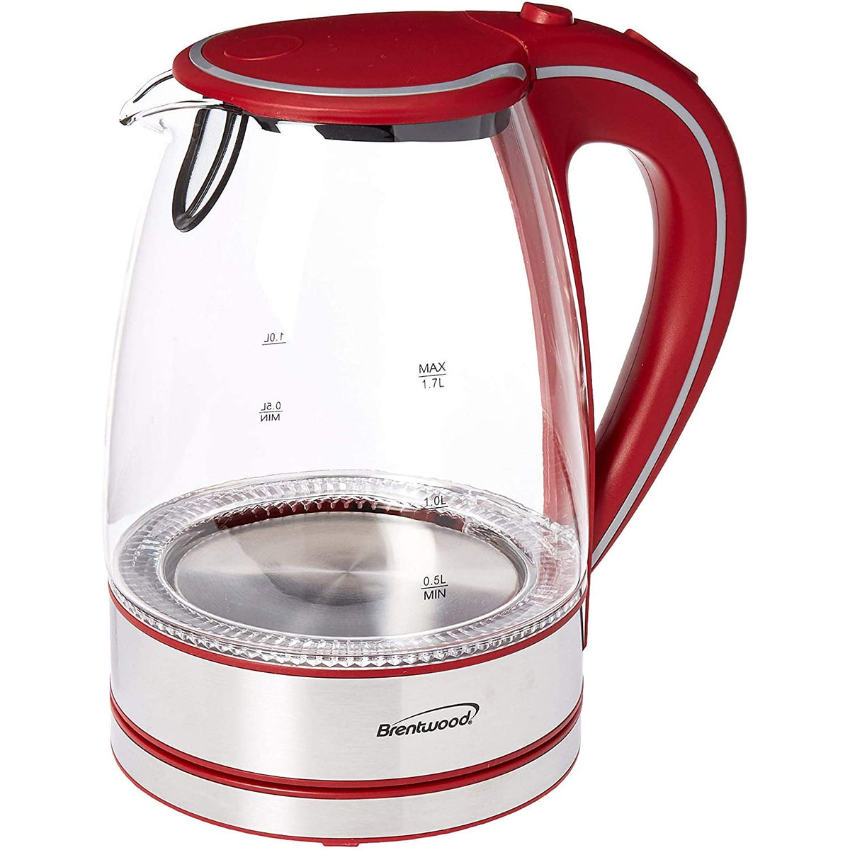 Brentwood KT-1900R 1.7L Glass Tea Kettle Red