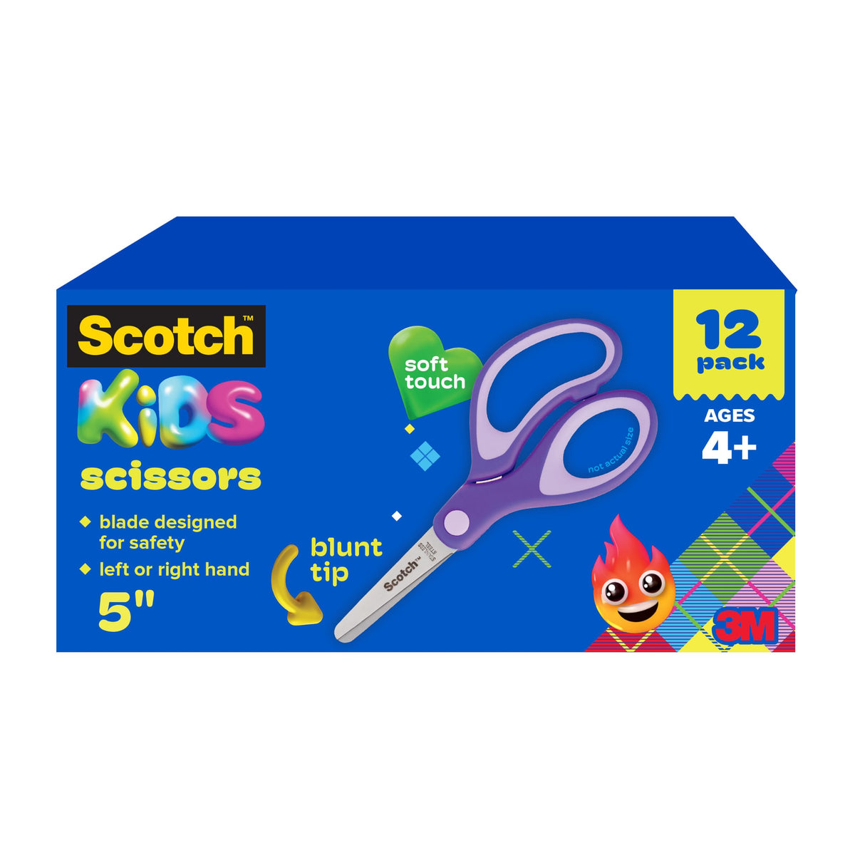 Scotch 5" Soft Touch Blunt Kid Scissors, Purple, 12 Count Teacher's Pack, Ideal for school supplies and classroom projects