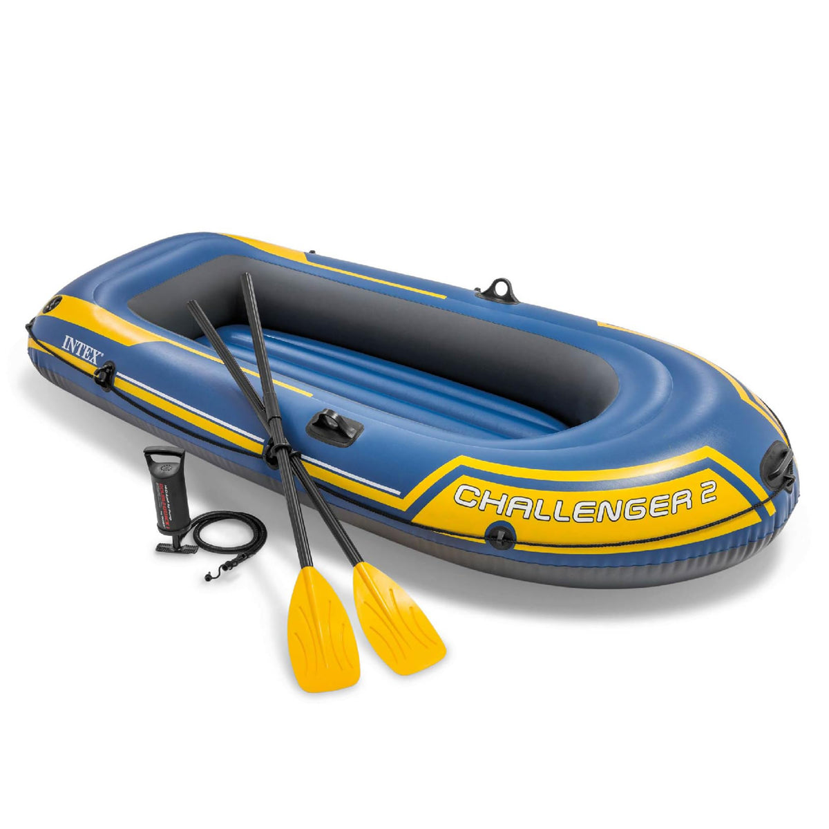 Intex 68367EP Challenger 2 Inflatable Boat Set: Includes Deluxe 48in Boat Oars and High-Output Pump – Triple Air Chambers – Welded Oar Locks – 2-Person – 440lb Weight Capacity