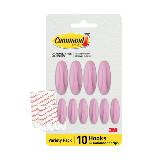 Command Mixed Designer Hook Pack, Lilac Lemonade, 10 Hooks, 16 Strips
