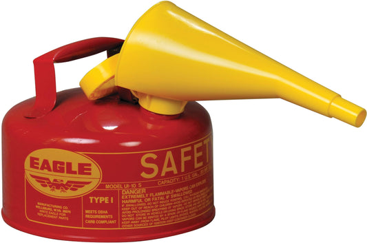Eagle 1 Gallon Type I Red Safety Gas Can for Gasoline with Flame Arrester and Self-Closing Lid, Made in the USA, Galvanized Steel Flammable Storage Can, UI10S