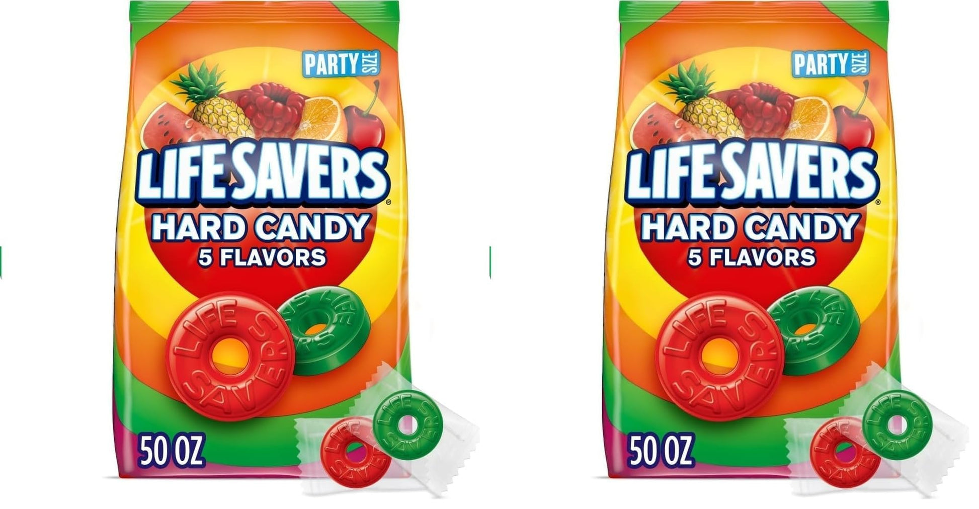 LIFE SAVERS Hard Candy Bag 5 Flavors, Hard Candy Individually Wrapped for Goodie Bags, Road Trips, Treats, Offices, Celebrations, 50-Ounce Party Size (Pack of 2)