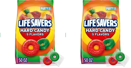 LIFE SAVERS Hard Candy Bag 5 Flavors, Hard Candy Individually Wrapped for Goodie Bags, Road Trips, Treats, Offices, Celebrations, 50-Ounce Party Size (Pack of 2)
