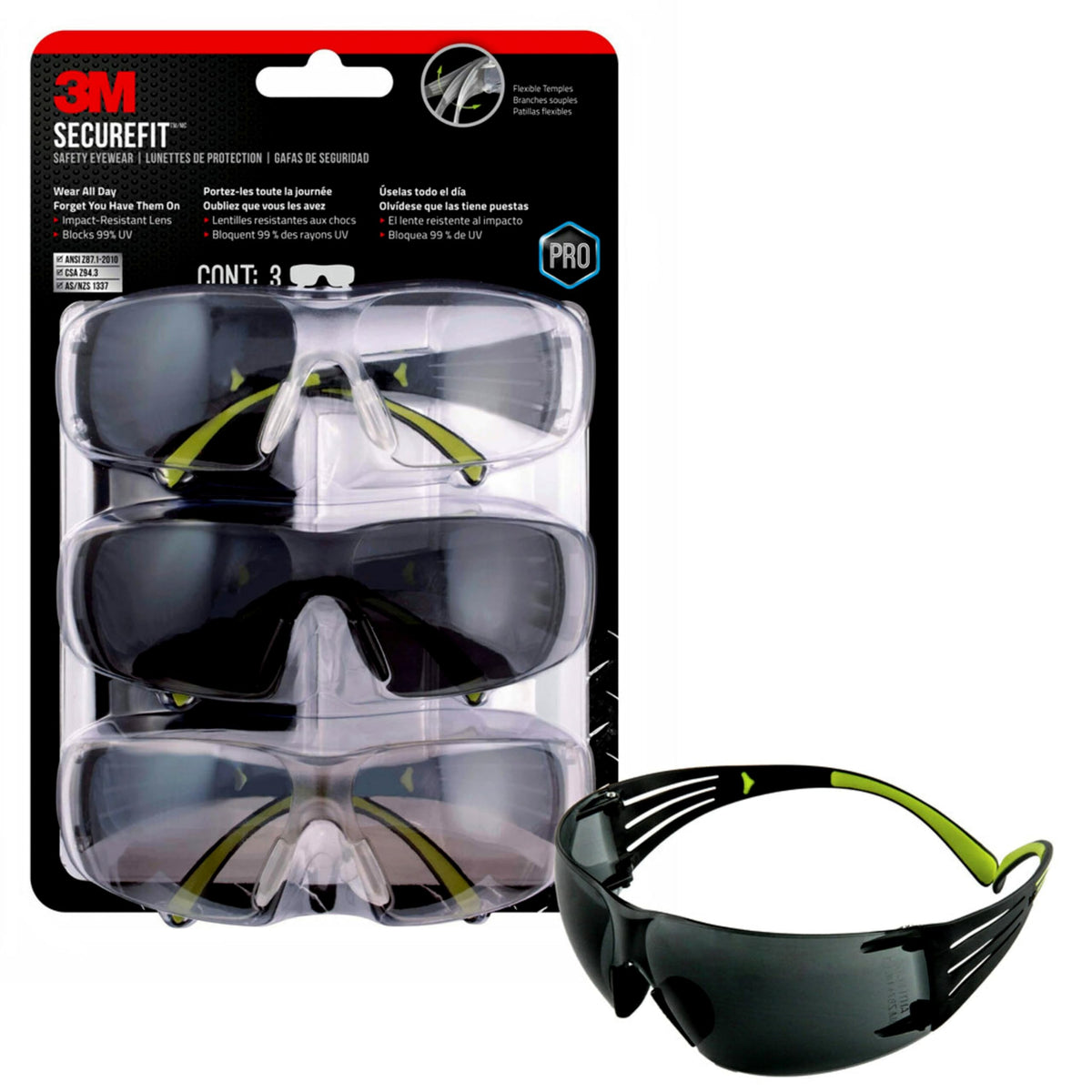 3M Secure-Fit 400 Safety Eyewear 3 Pack