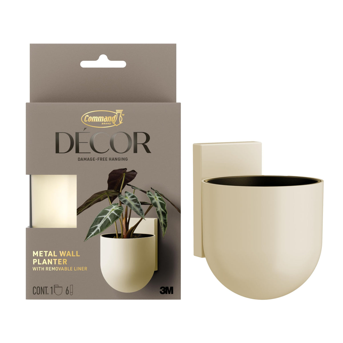 3M Command Decor Metal Wall Planter, Light Beige
