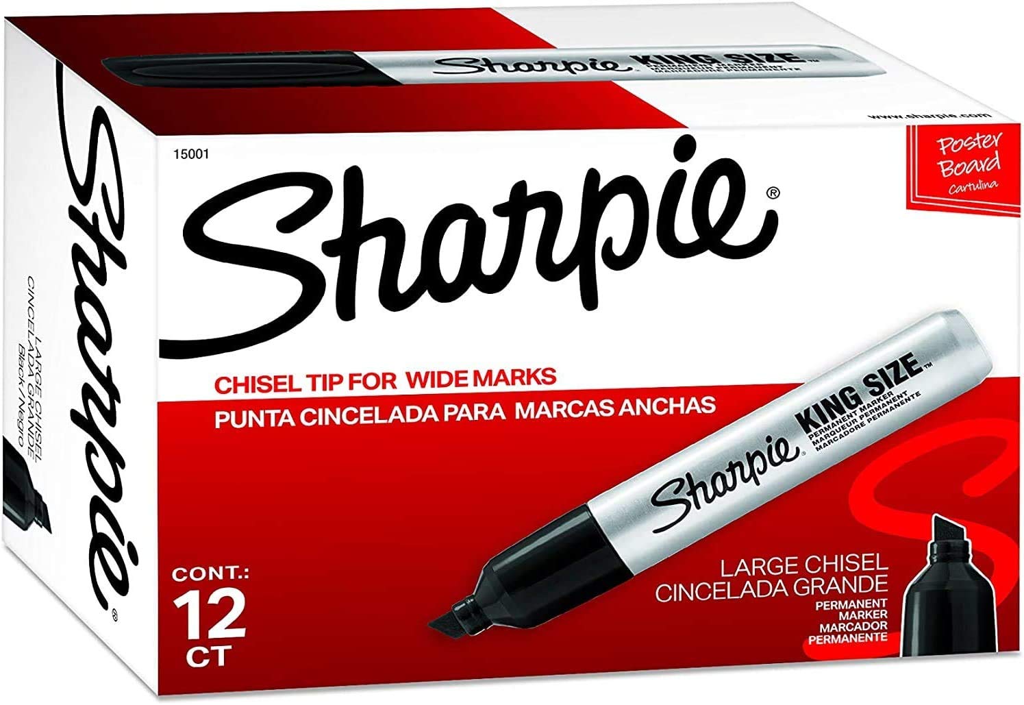 Sharpie King Size Permanent Marker, Chisel Tip, Black Ink, Dozen (SAN15001)