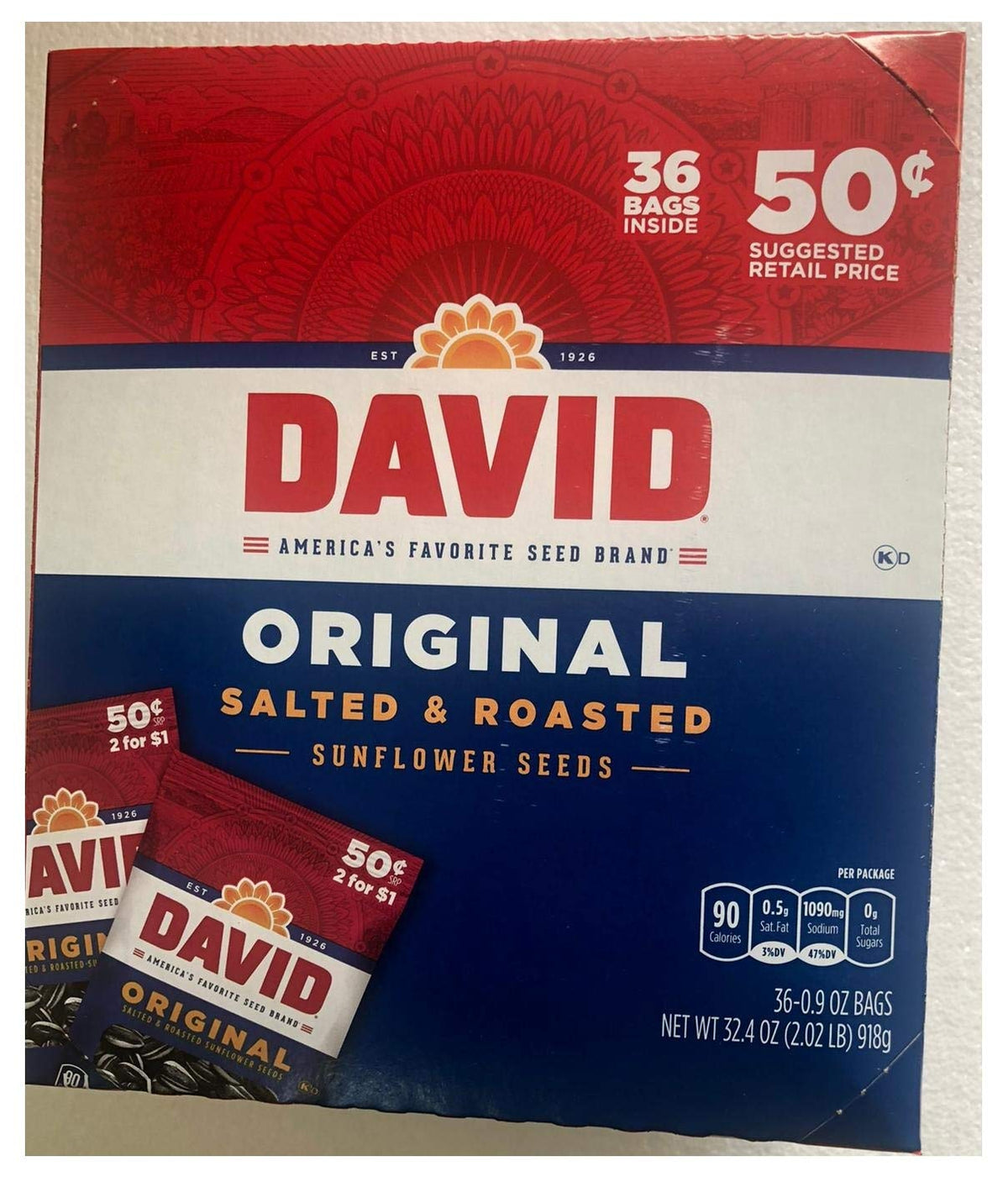 David Sunflower Seeds Original 36 Count