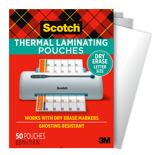 Scotch Dry Erase Thermal Laminating Pouches, 8.9 in x 11.4 in, Clear, Pack of 50 Pouches, TP3854-50DE