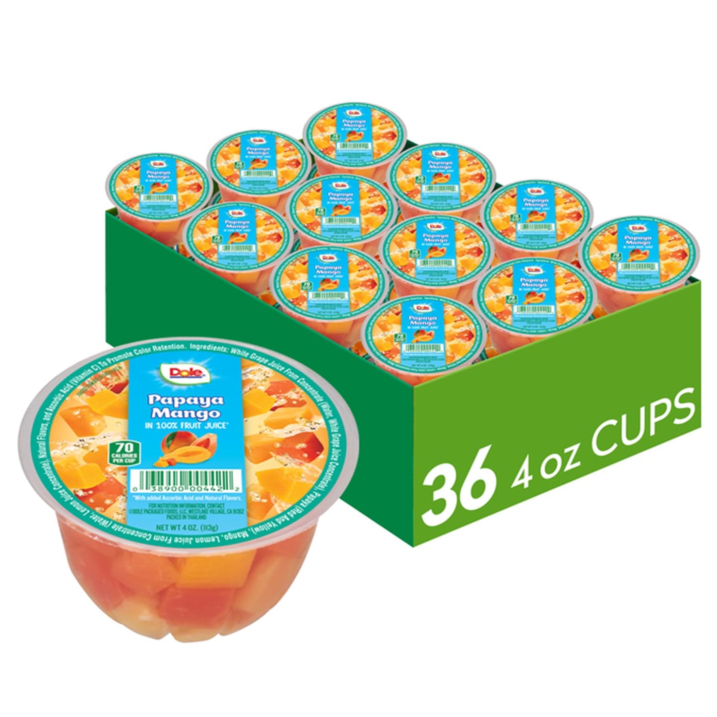 Dole Papaya Mango In 100% Fruit Juice Snacks, 4oz 36 Total Cups, Gluten & Dairy Free, Bulk Lunch Snacks for Kids & Adults